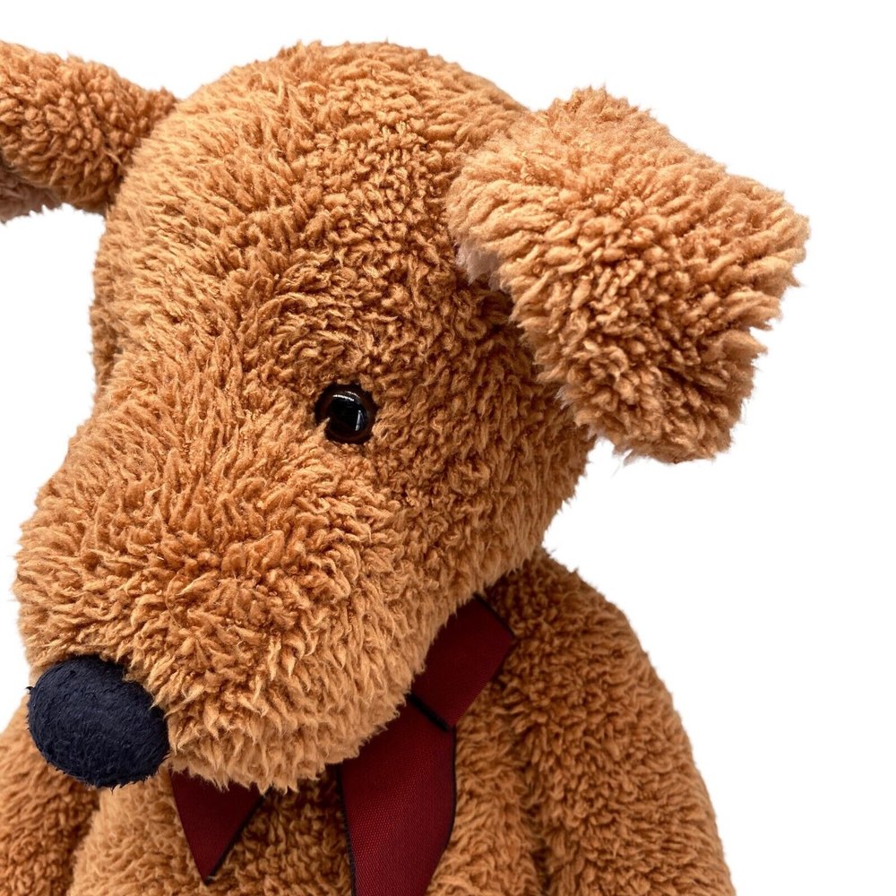 Russ Berrie Plush 20" Checkers Bear Toy Brown Bean Bag Soft Maroon Ribbon - Picture 3 of 12